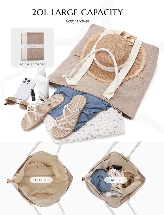 Large Beach Tote Bag with Hat Holder – Stylish & Spacious for Summer Adventures