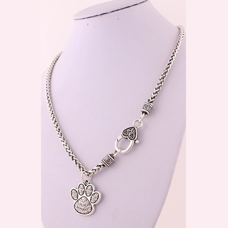 Full Diamond Paw Print Pendant Bracelet or Necklace – Sparkle with Whimsy & Heart