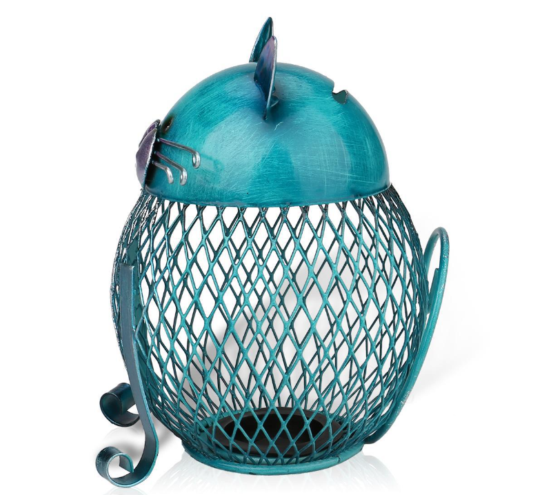 Turquoise Cute Cat Coin Box – Handcrafted Iron Piggy Bank & Whimsical Home Decor