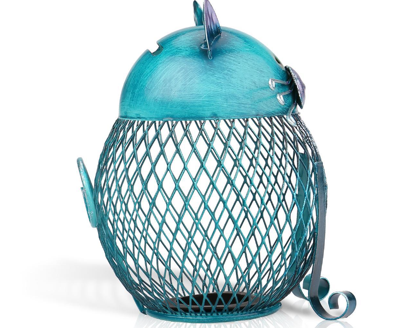 Turquoise Cute Cat Coin Box – Handcrafted Iron Piggy Bank & Whimsical Home Decor
