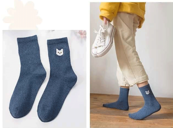 Embroidered Cat Socks for Women – Playful Comfort in Every Step