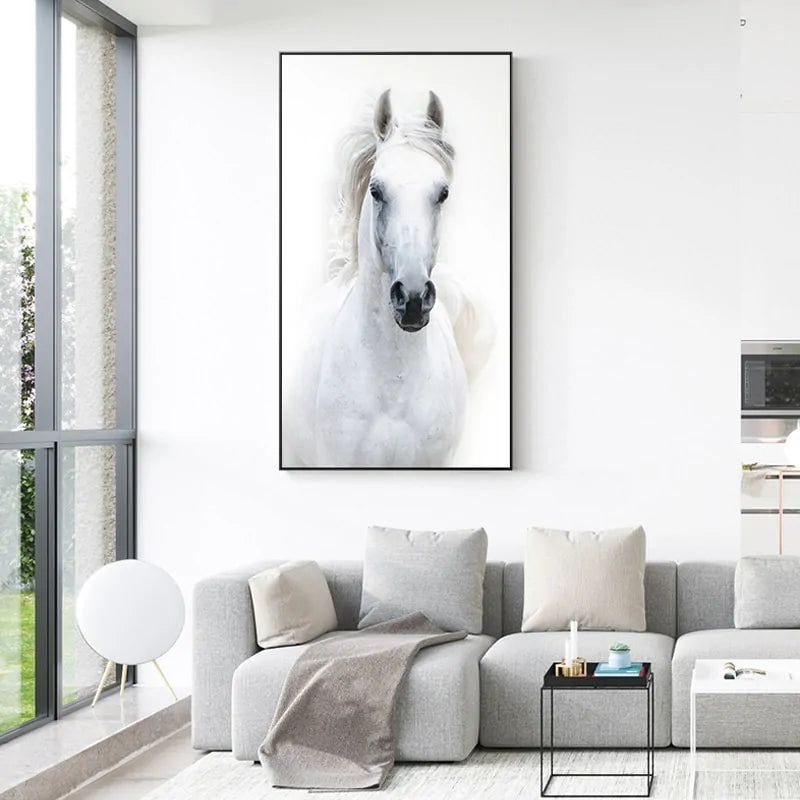 White Horse Abstract Canvas – Modern Frameless Wall Art with Waterproof Finish (Multiple Sizes Available)