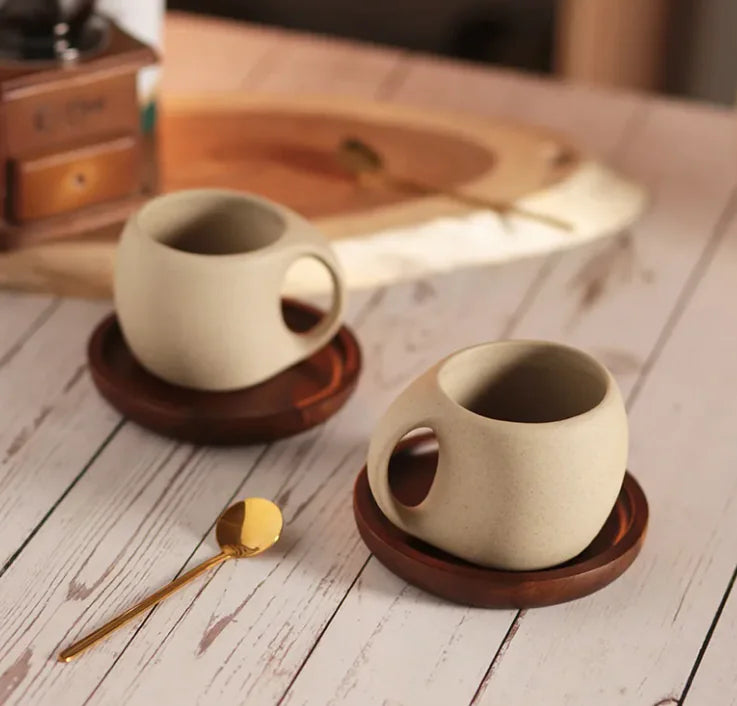 Creative Japanese Retro Coffee Set – Elegant Stone Ceramic Teacup & Saucer Set for Coffee & Tea Lovers