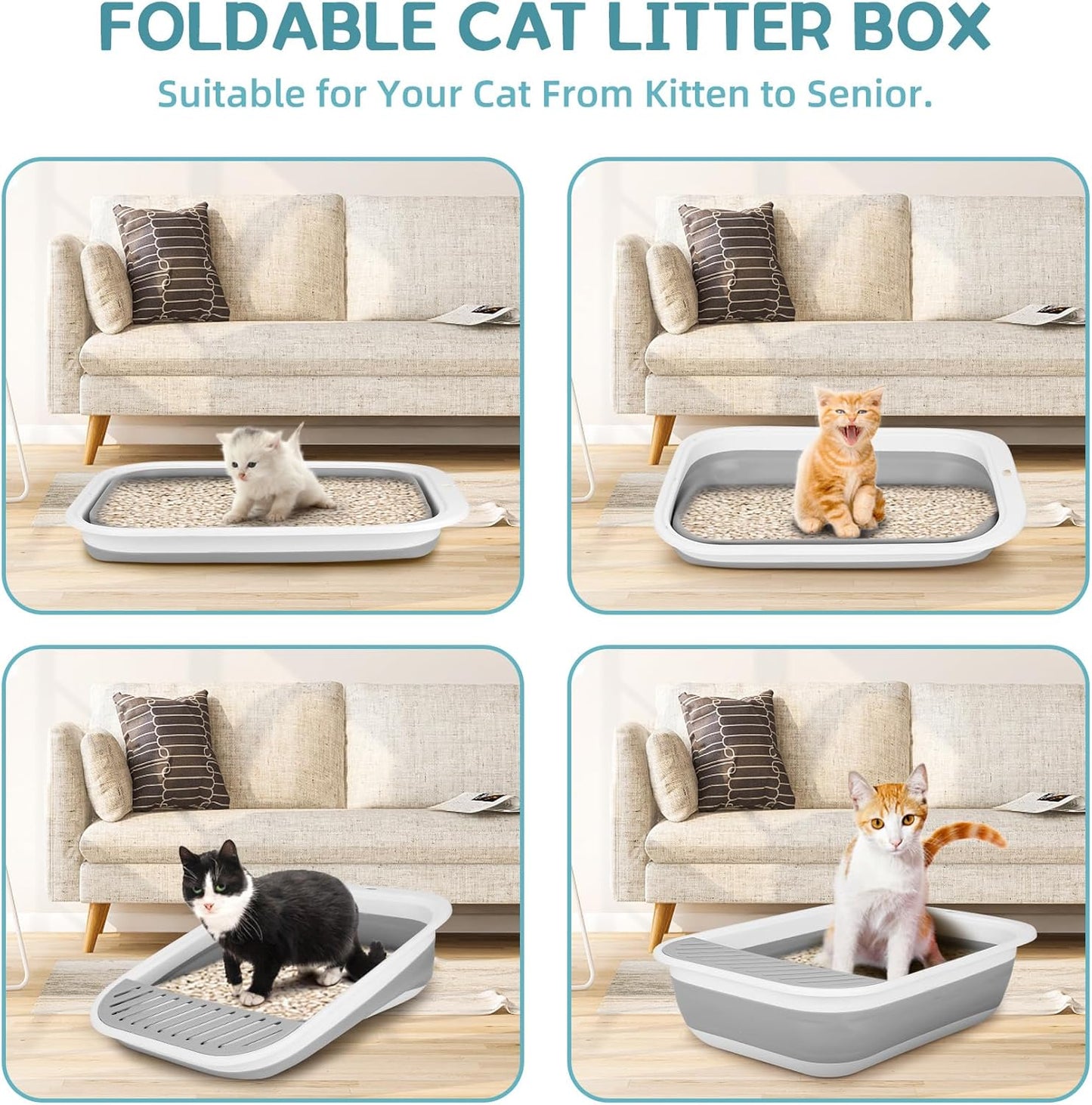 Foldable Portable Cat Litter Box with Scoop and Litter Bag