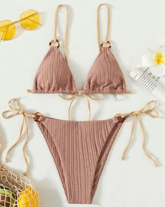 White Triangle Thong Bikini Set with Ring Detail – Flirty Minimalist Swimwear in Classic White