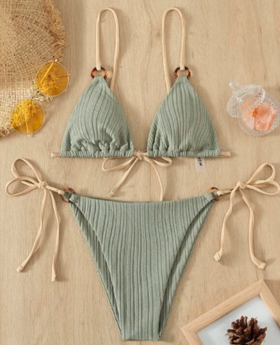 White Triangle Thong Bikini Set with Ring Detail – Flirty Minimalist Swimwear in Classic White