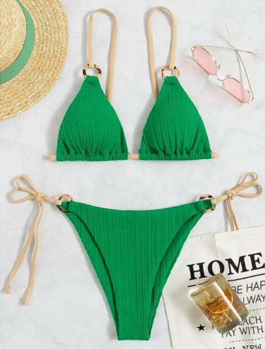 White Triangle Thong Bikini Set with Ring Detail – Flirty Minimalist Swimwear in Classic White