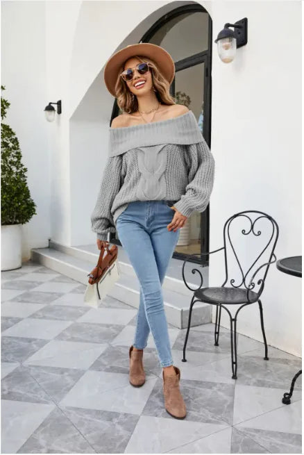 Women’s Chic Off-Shoulder Cable Knit Sweater (Twisted Pattern, S–XL, Multiple Colors)
