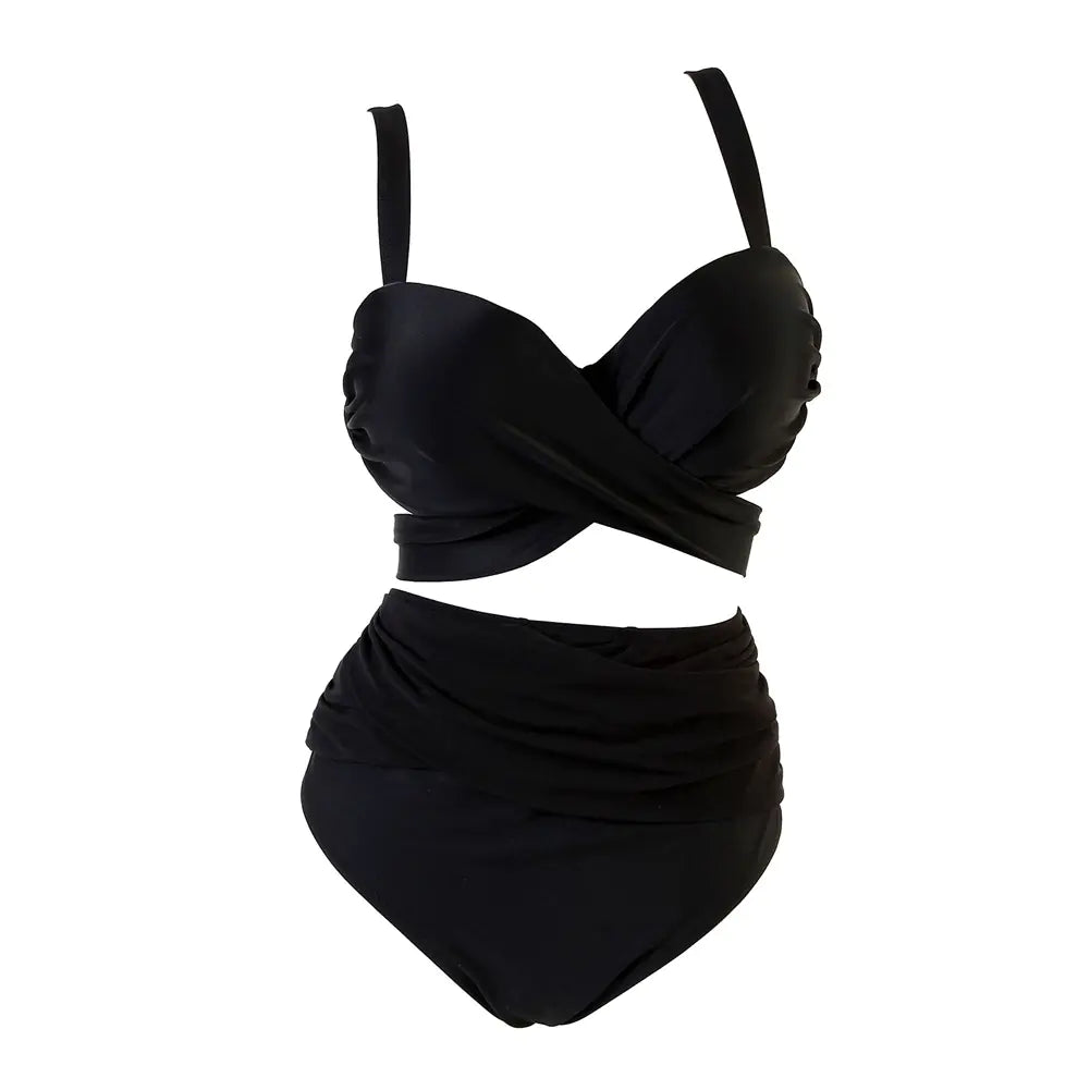 Plus Size Two-Piece Swimsuit Set – Red & Black Swimwear in Sizes XXL to 5XL