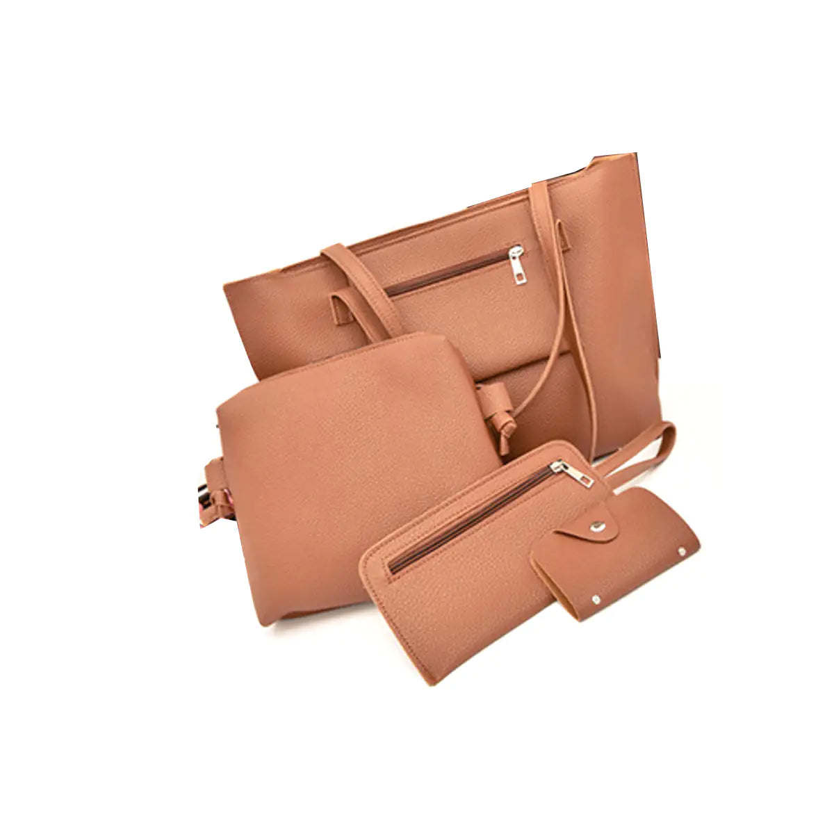 4-in-1 Handbag Set – Glamorous Vegan Leather Tote, Crossbody, Wristlet, and Cardholder