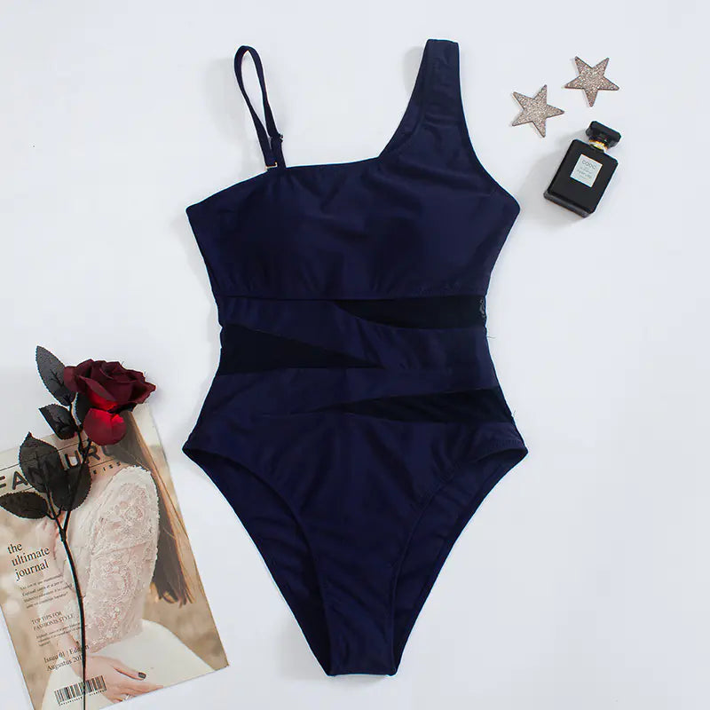 Sexy Shaping Solid Color Mesh Backless One-Piece Bikini
