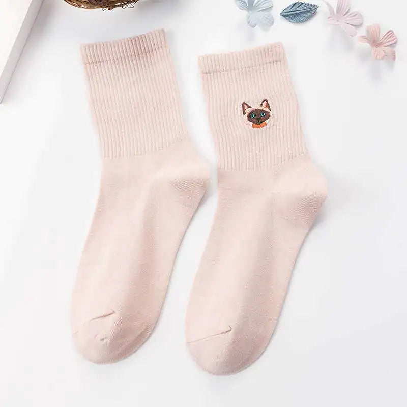 Embroidered Cat Socks for Women – Playful Comfort in Every Step