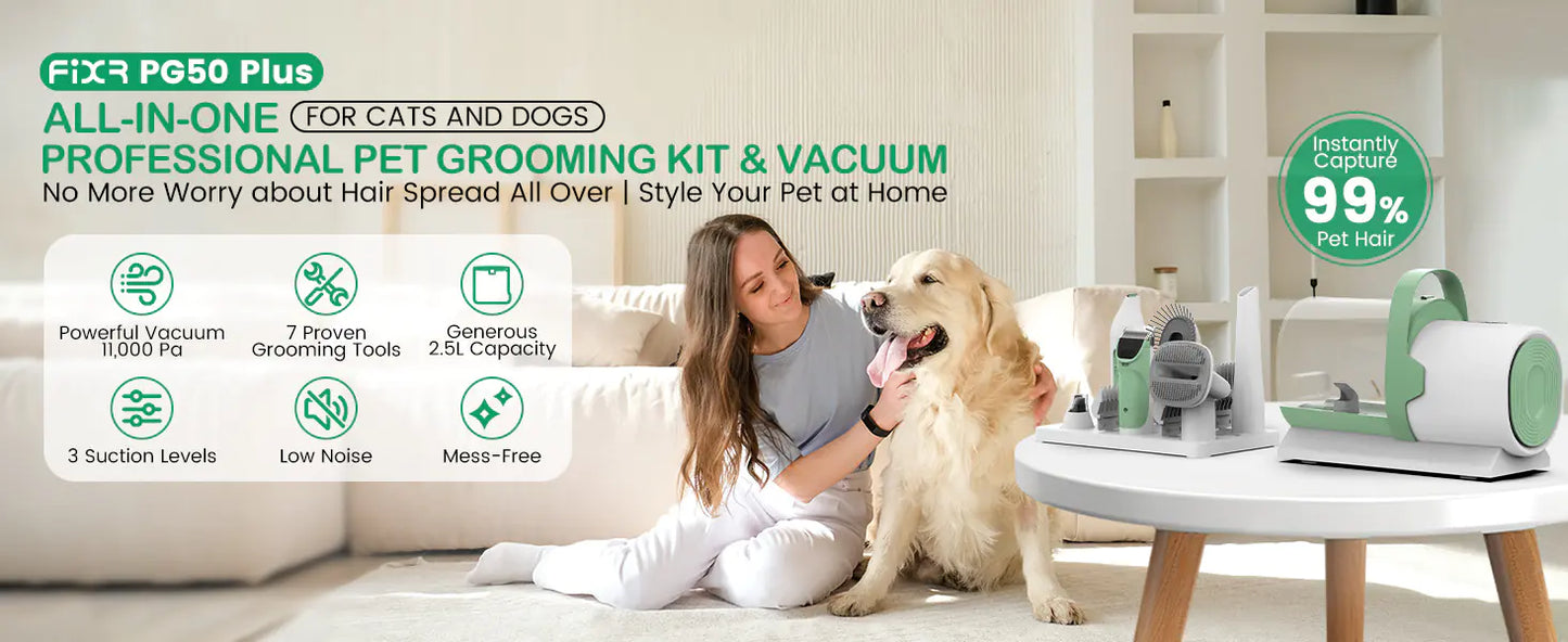 PG50 Plus Pet Grooming Vacuum Kit (All-in-One Professional Grooming for Dogs & Cats – 7 Tools + Powerful Suction)