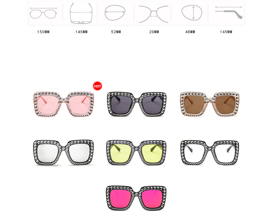 Square Rhinestone Sunglasses – Oversized Glamour with Dazzling Crystal Frames (7 Color Options)