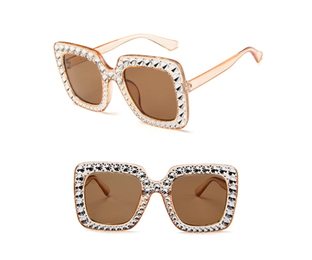 Square Rhinestone Sunglasses – Oversized Glamour with Dazzling Crystal Frames (7 Color Options)