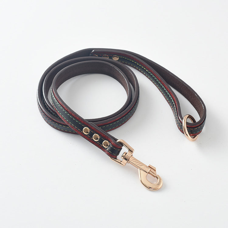 Premium Leather Pet Leash and Collar Set – Adjustable Fit for Small to Large Dogs (Black, Red, Coffee, Yellow)
