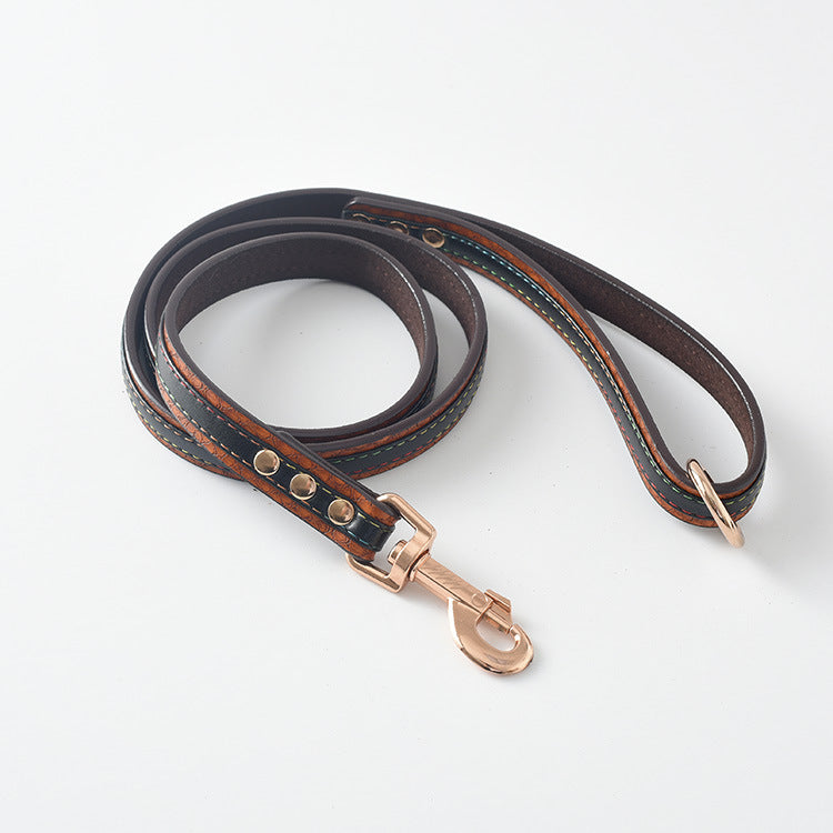 Premium Leather Pet Leash and Collar Set – Adjustable Fit for Small to Large Dogs (Black, Red, Coffee, Yellow)