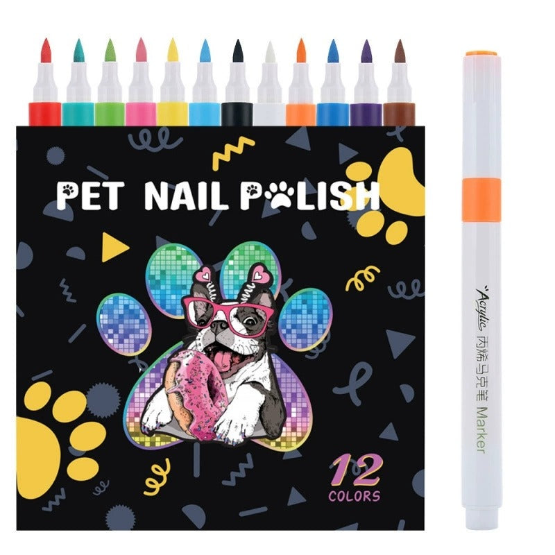Dog Nail Polish Pen – 12 Vibrant Colors, Quick-Dry, Pet-Safe Formula