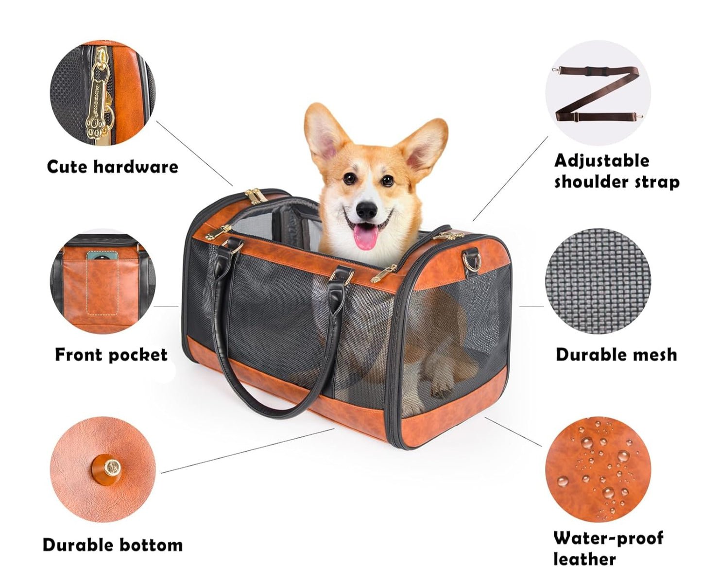 Vegan Leather Dog Carrier – TSA-Approved Travel Tote for Small Pets (Up to 15 lbs)