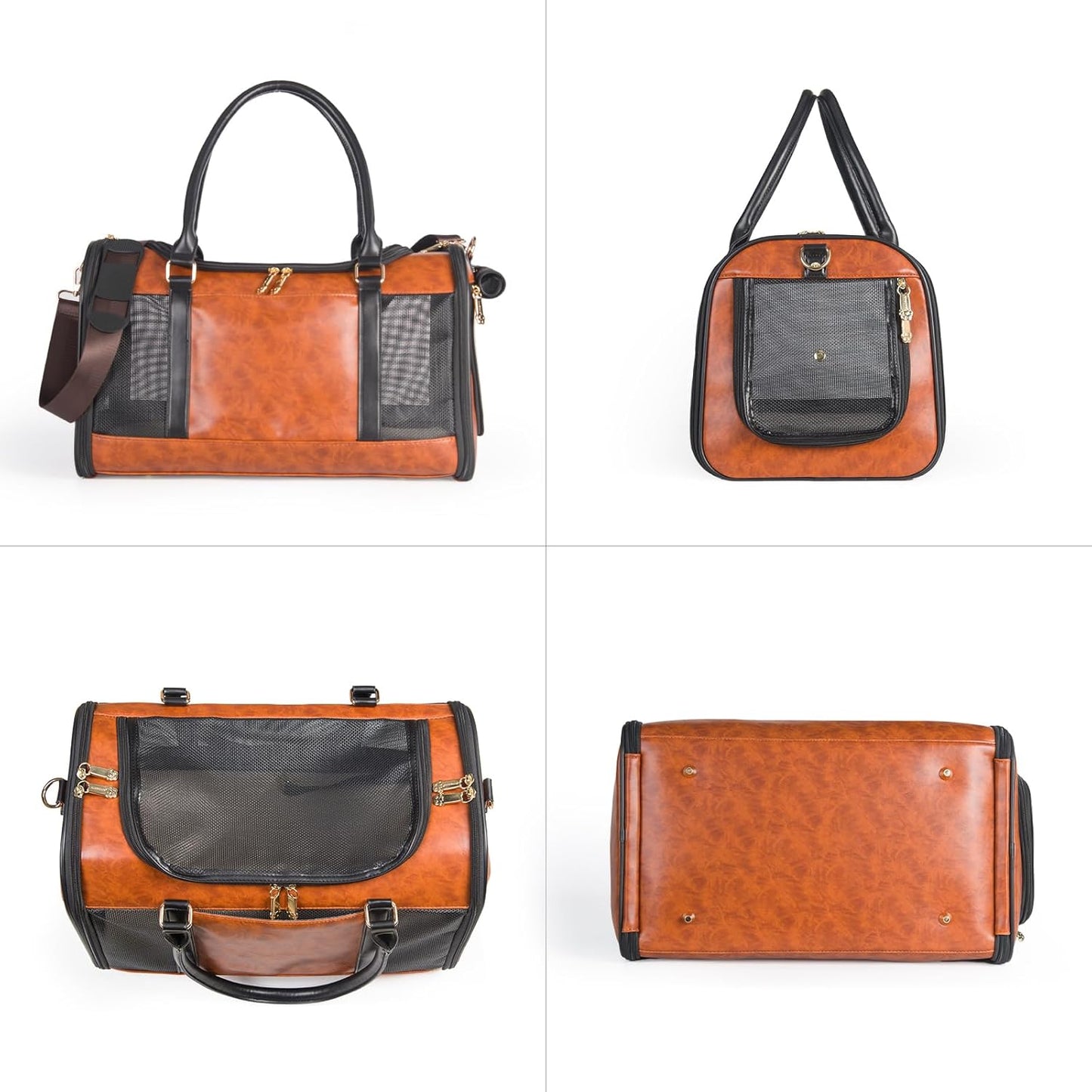Vegan Leather Dog Carrier – TSA-Approved Travel Tote for Small Pets (Up to 15 lbs)