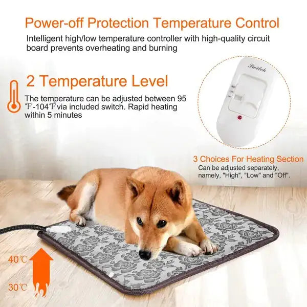 Pet Heating Pad Dog Cat Electric Heating Mat – Waterproof & Adjustable Warming Blanket