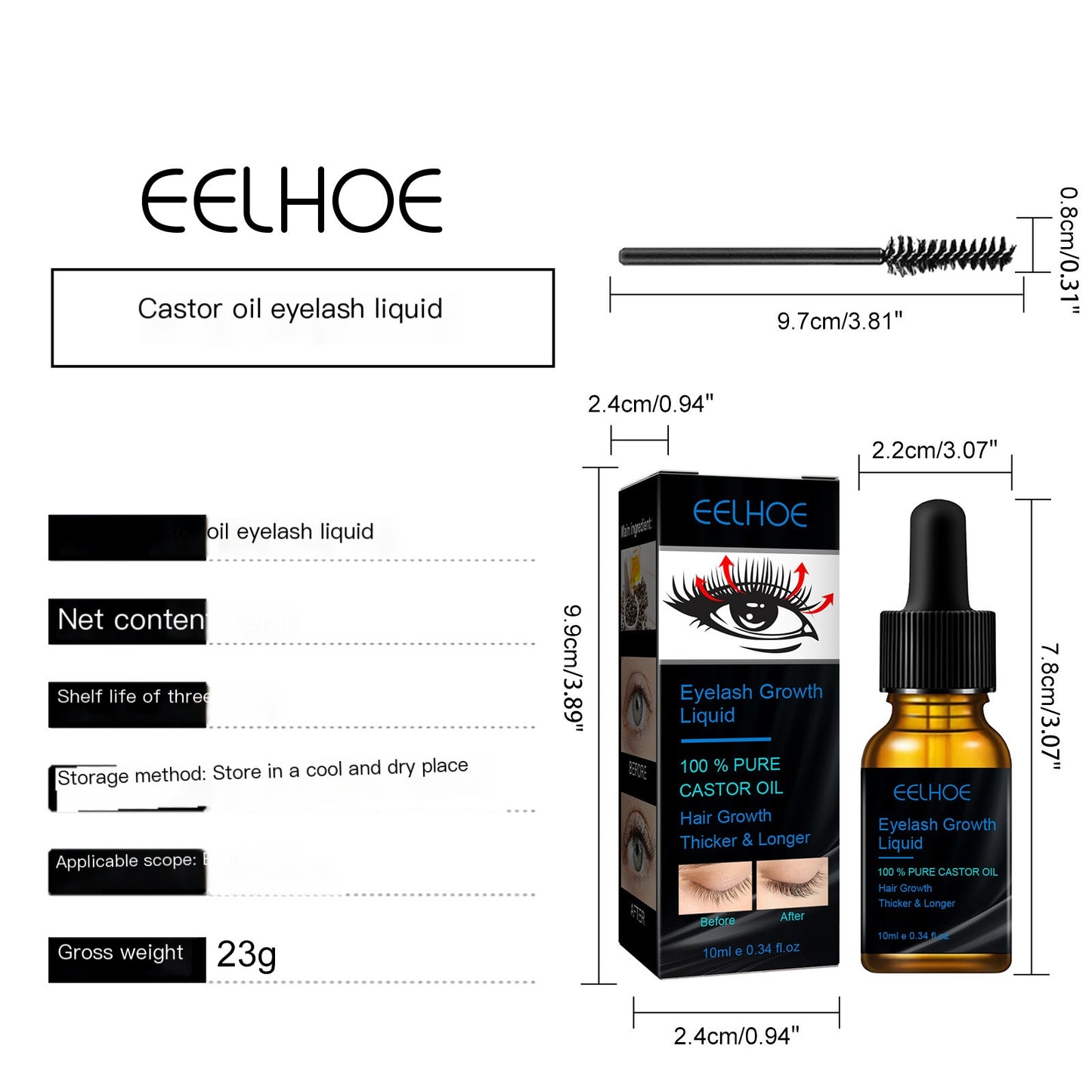 Eyelash Growth Liquid – 100% Pure Castor Oil for Thicker, Longer Lashes (10ml)
