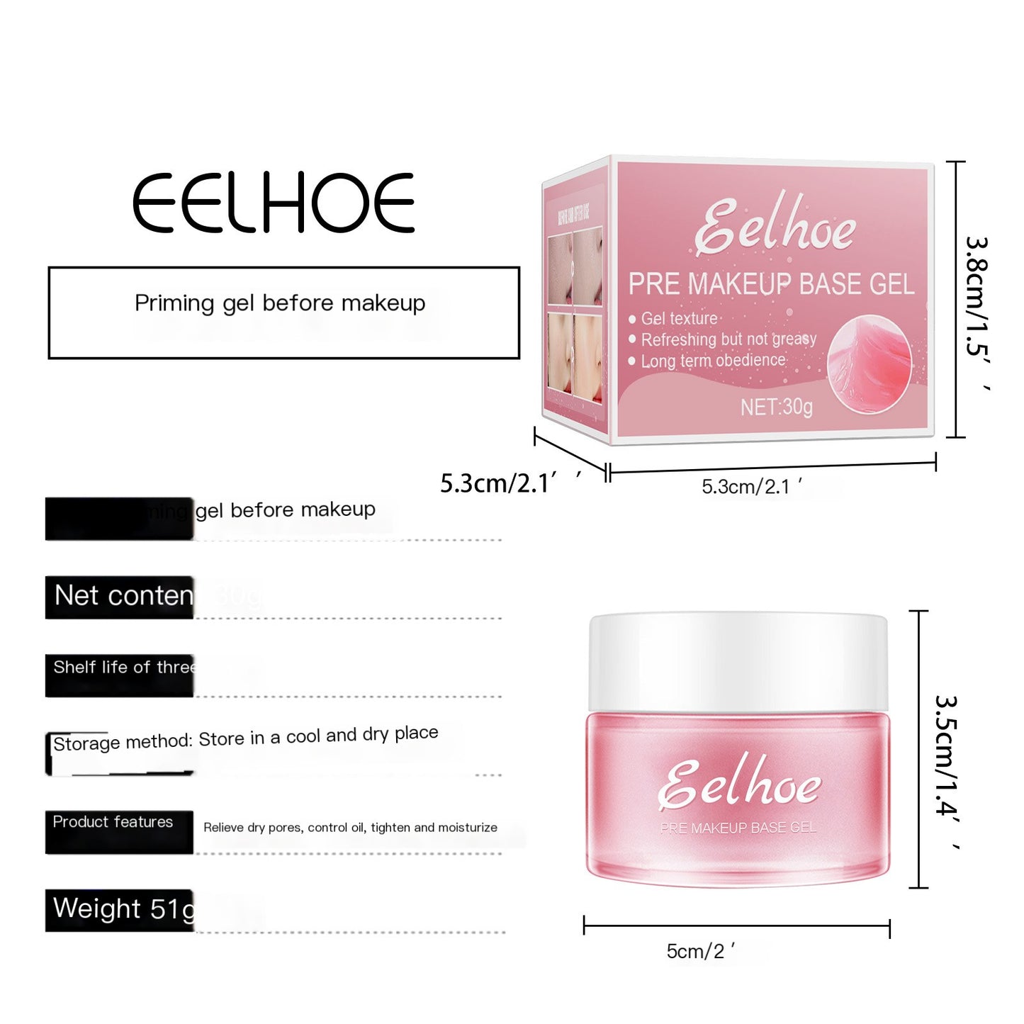 Pre Makeup Base Gel – Pore-Refining Primer for Smooth, Hydrated Skin