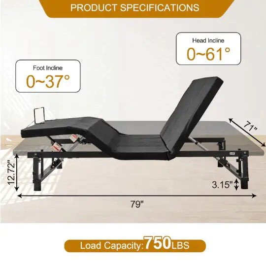 Adjustable Bed Base Frame – King Size | Head and Foot Incline, Quiet Motor, Zero Gravity, 4 USB Ports & Under-Bed Nightlight