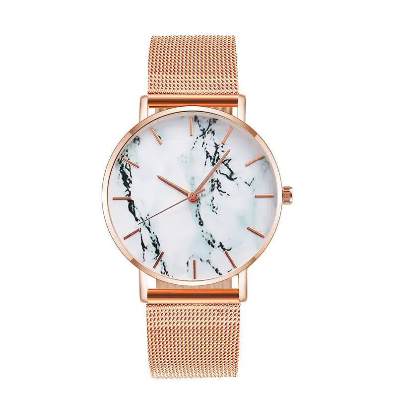 Add a Touch of Elegance with our Rose Gold Mesh Band Marble Watch