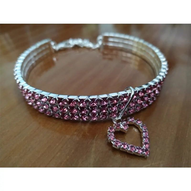 Heart-Shaped Rhinestone Dog & Cat Collar – Sparkling Alloy Pet Necklace for Everyday Glamour