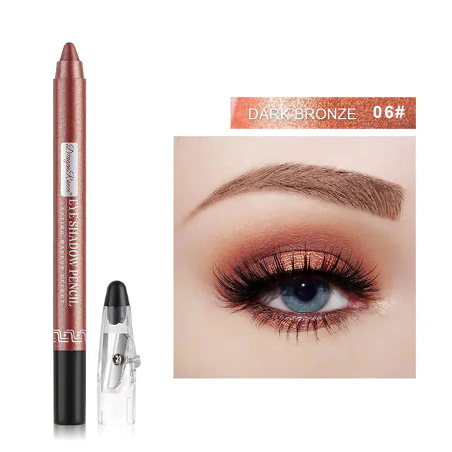 Waterproof Pearlescent Silkworm Eyeshadow Pen – 12 Shades of Long-Lasting Shine with Built-in Sharpener