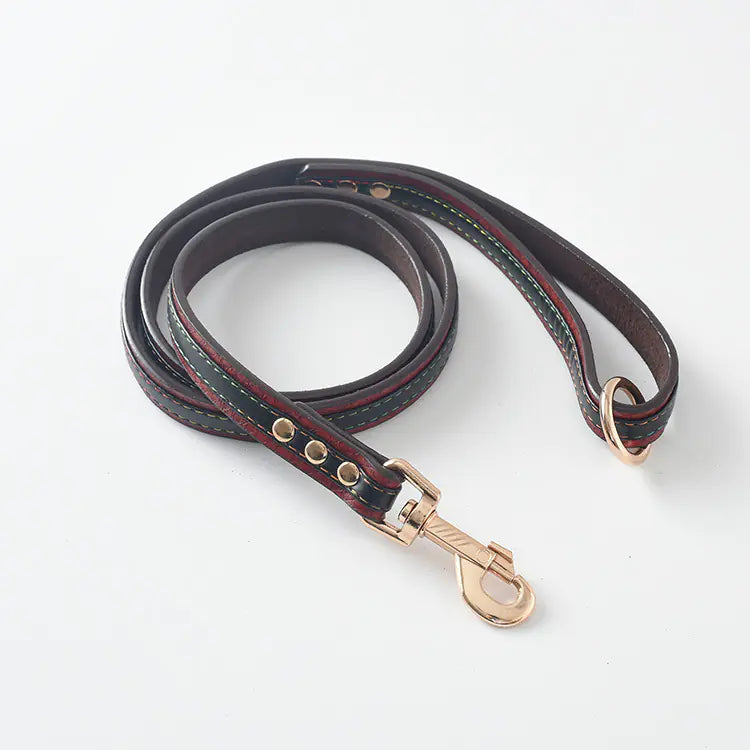 Premium Leather Pet Leash and Collar Set – Adjustable Fit for Small to Large Dogs (Black, Red, Coffee, Yellow)