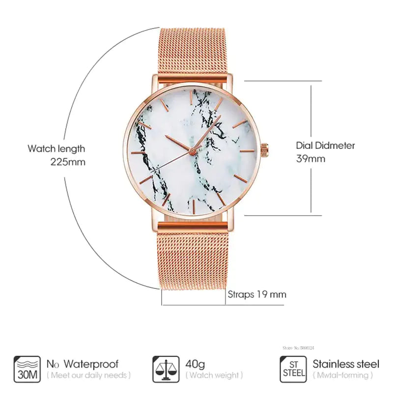 Add a Touch of Elegance with our Rose Gold Mesh Band Marble Watch