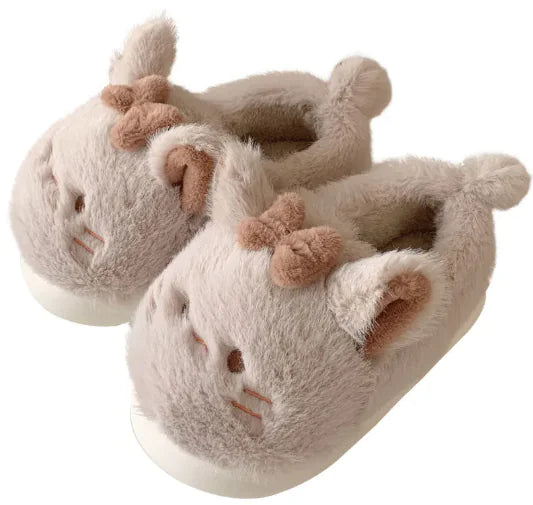 Cartoon Cat Cotton Slippers – Cozy Indoor Suede Slippers for Cat Lovers