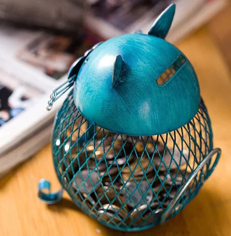 Turquoise Cute Cat Coin Box – Handcrafted Iron Piggy Bank & Whimsical Home Decor