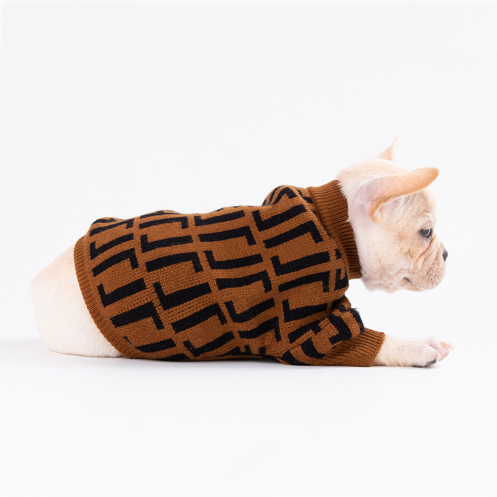 Fashion Letter Dog Sweater Coat – Warm Wool Pullover for Stylish Pets (XS–XXL)