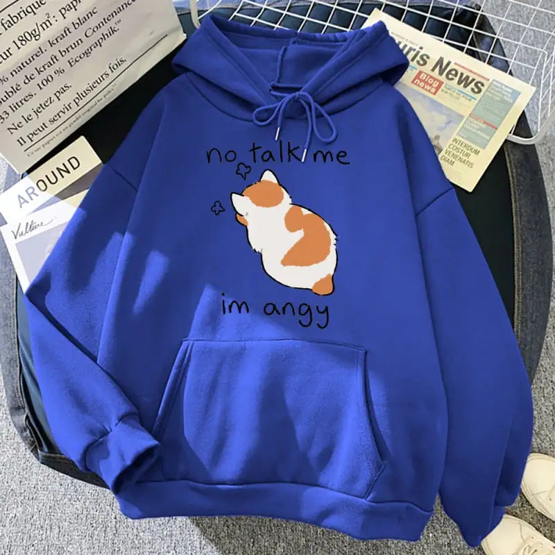"No Talk Me" Cute Angry Cat Print Women Hoodie – Bold Feline Attitude Meets Streetwear Style