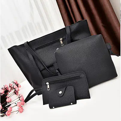 4-in-1 Handbag Set – Glamorous Vegan Leather Tote, Crossbody, Wristlet, and Cardholder