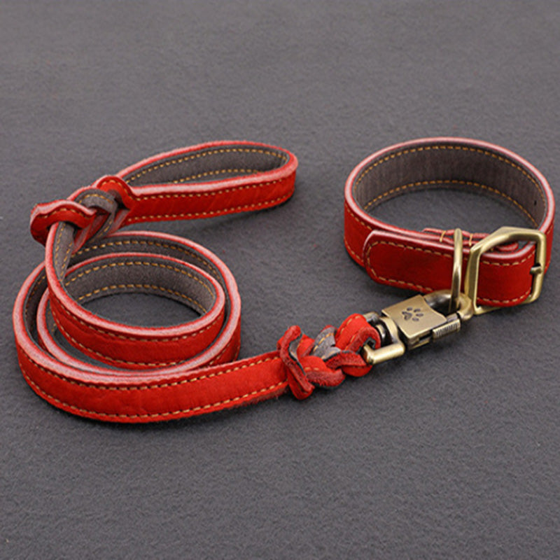 Cowhide Leash Set – Premium Leather Collar and Leash for Dogs (S & M Sizes)