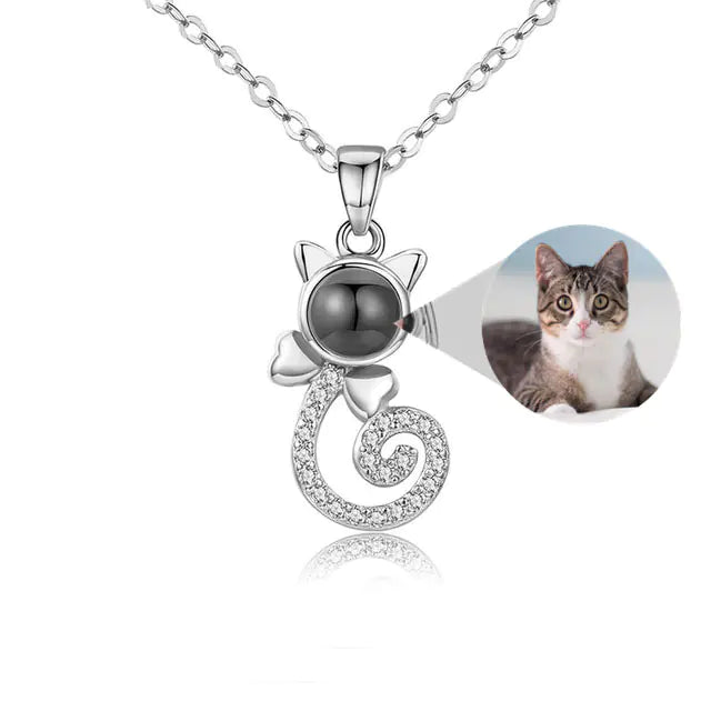 S925 Cat Projection Necklace – Elegant Silver Jewelry with Whimsical Feline Design
