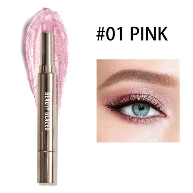 10 Color Double-Ended Eye Shadow Stick – Pearlescent Finish with Built-in Sponge Brush (5.1" Length)