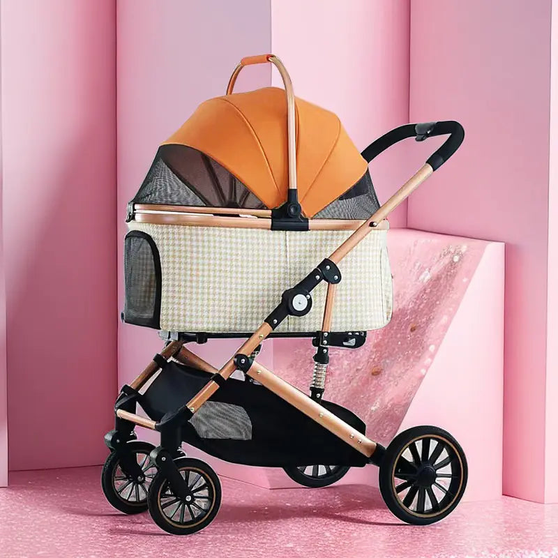 Medium Pet Stroller – Foldable, Shock-Absorbing Dog & Cat Carrier with Storage Basket (Up to 40 lbs)