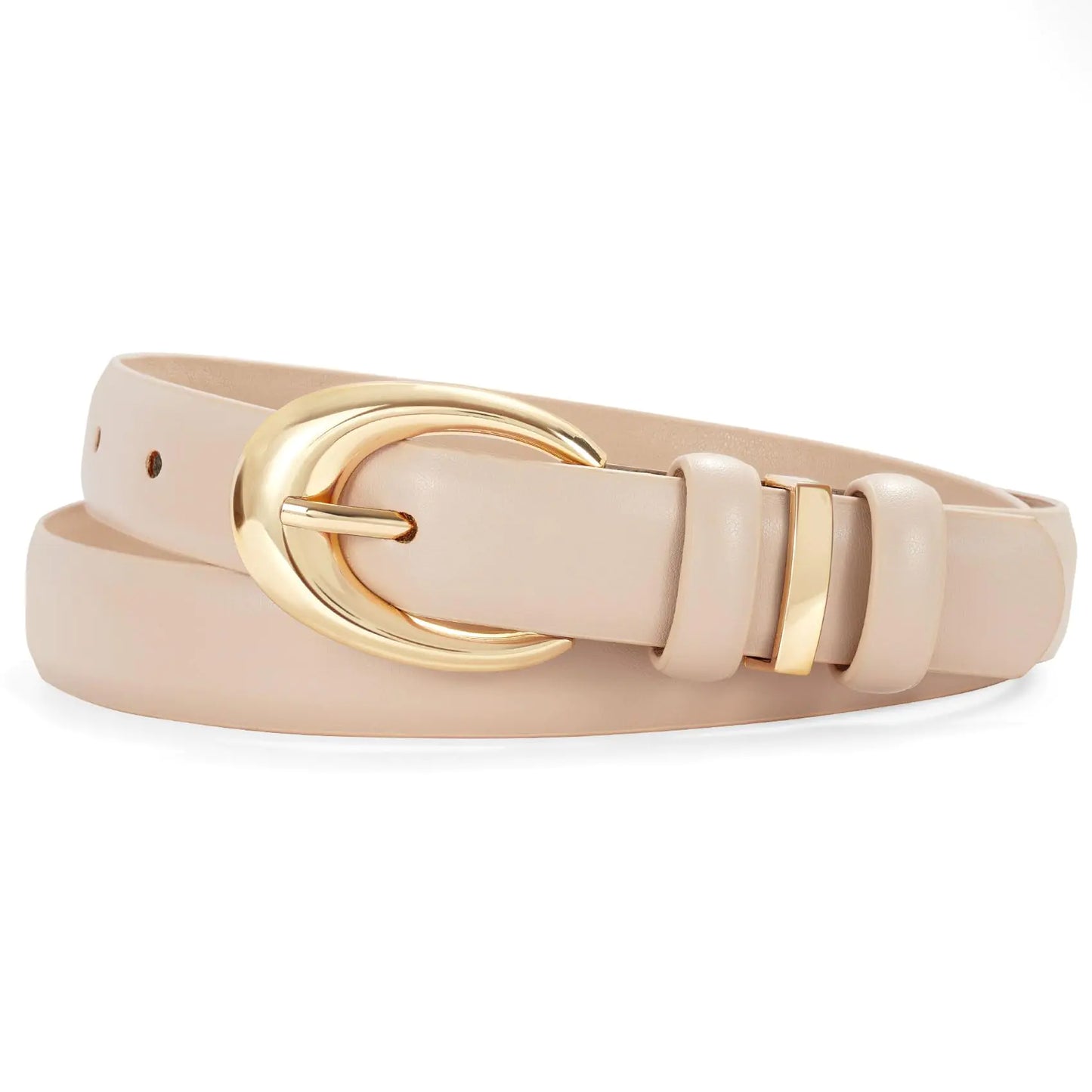 Women's Skinny Faux Leather Belt with Gold Buckle