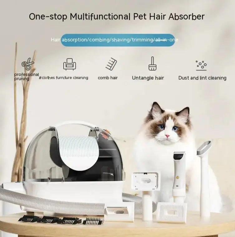 Household Pet Grooming Vacuum Kit – Multifunctional 6-in-1 Hair Absorber with Quiet Motor (Low Noise, 4 trimming Calipers, Clippers, Grooming Tools)