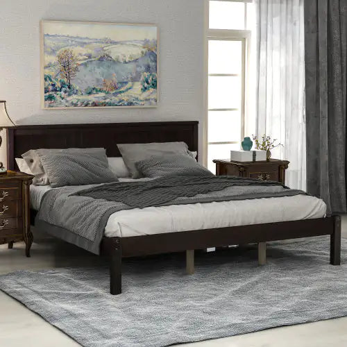 Platform Bed Frame with Headboard, Wood Slat Support, No Box Spring Needed, Queen, Espresso
