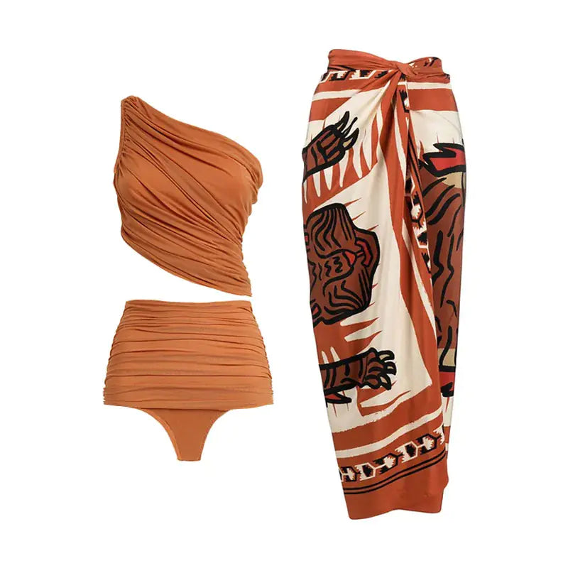 Oblique High Waist Bikini Sets – Curve-Flattering Nylon Swimwear (Sizes S–XL)