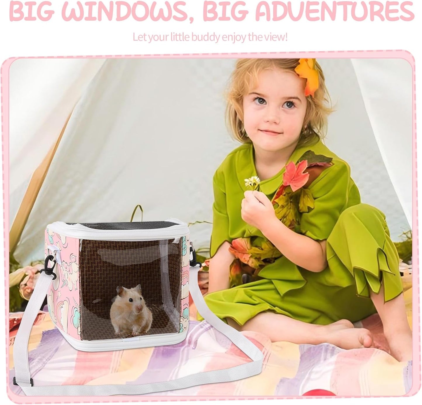 Small Pet Carrier Bag with Water Bottle – Travel Portable Small Animal Carrier Sling Pouch with Clear Window (Pink)