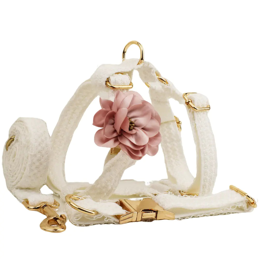 White Lace Pet Vest, Dog Collar & Leash Set (S–XL Sizes)