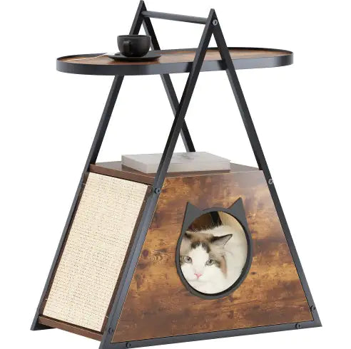 Cat House & End Table – Black Vintage Wood Cat Condo