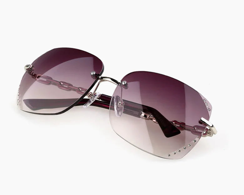 Frameless Oversized Diamond Sunglasses – Lightweight UV400 Fashion Shades for Women (4 Colors)